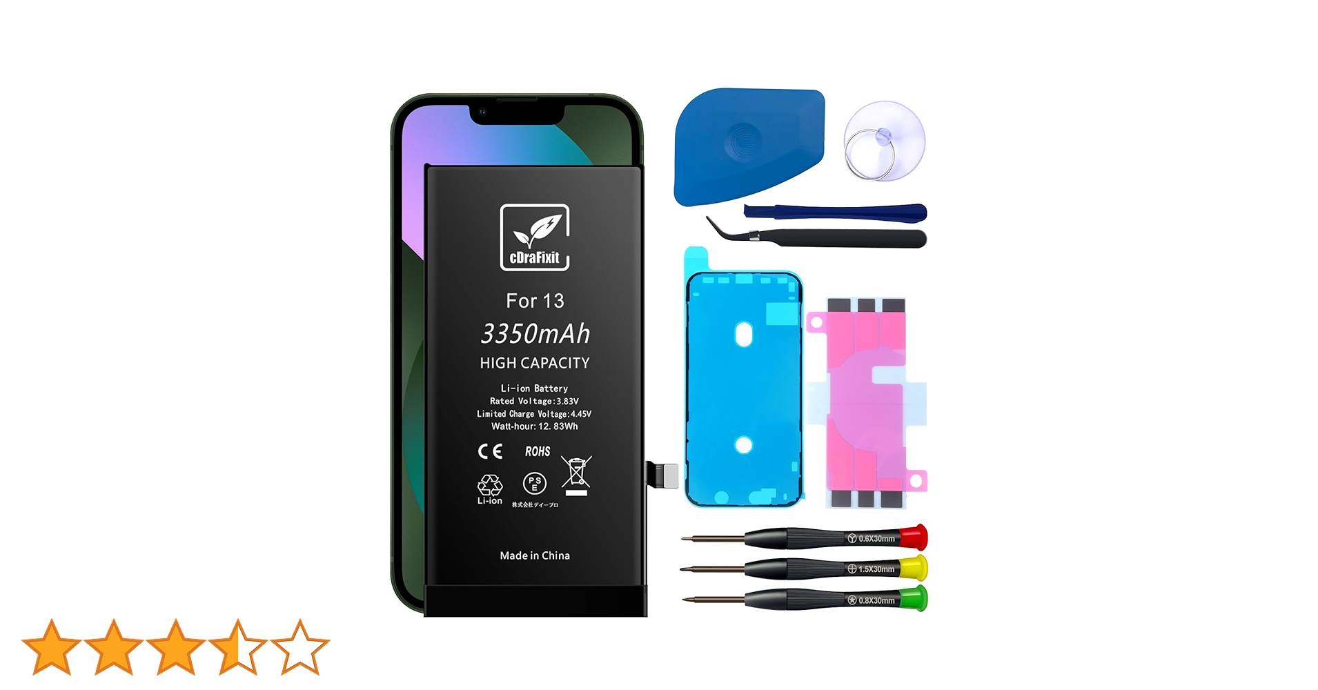 Amazon | cDraFixit For iphone13 バッテリー交換 3350mAh: iいphone13